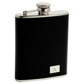 Personalized Ambrose Leather Flask in Black 